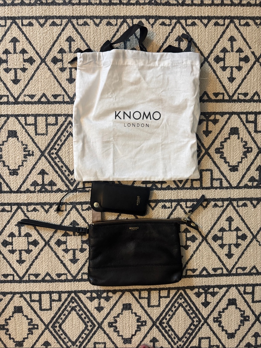 KNOMO London Black Leather Travel Crossbody Bag